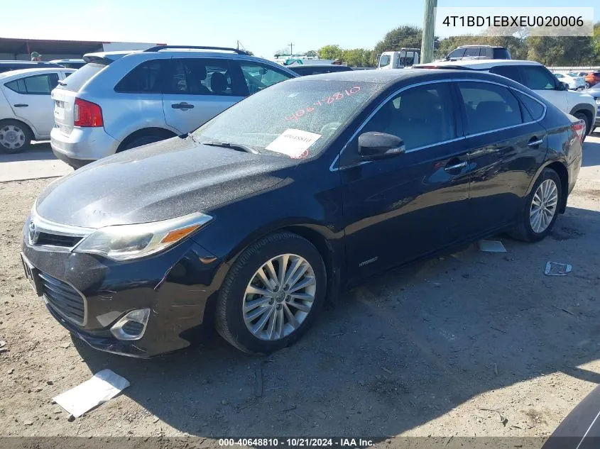 2014 Toyota Avalon Hybrid Hybrid/Prem/Tour/Ltd VIN: 4T1BD1EBXEU020006 Lot: 40648810