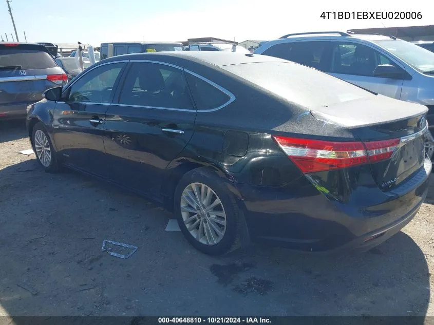 2014 Toyota Avalon Hybrid Hybrid/Prem/Tour/Ltd VIN: 4T1BD1EBXEU020006 Lot: 40648810