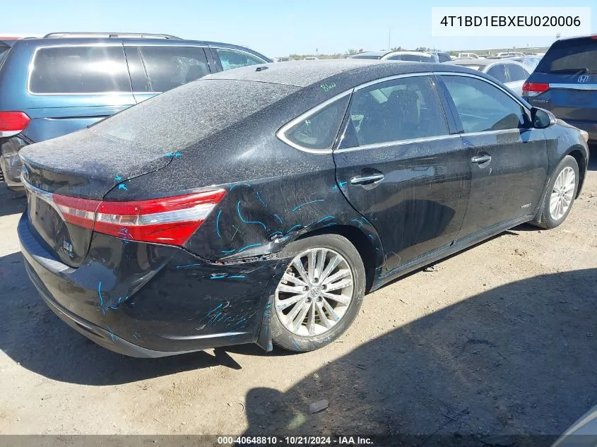 2014 Toyota Avalon Hybrid Hybrid/Prem/Tour/Ltd VIN: 4T1BD1EBXEU020006 Lot: 40648810