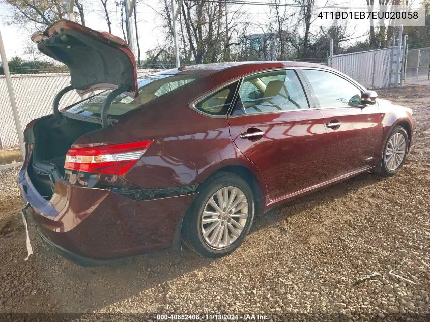 2014 Toyota Avalon Hybrid Xle Touring VIN: 4T1BD1EB7EU020058 Lot: 40852406