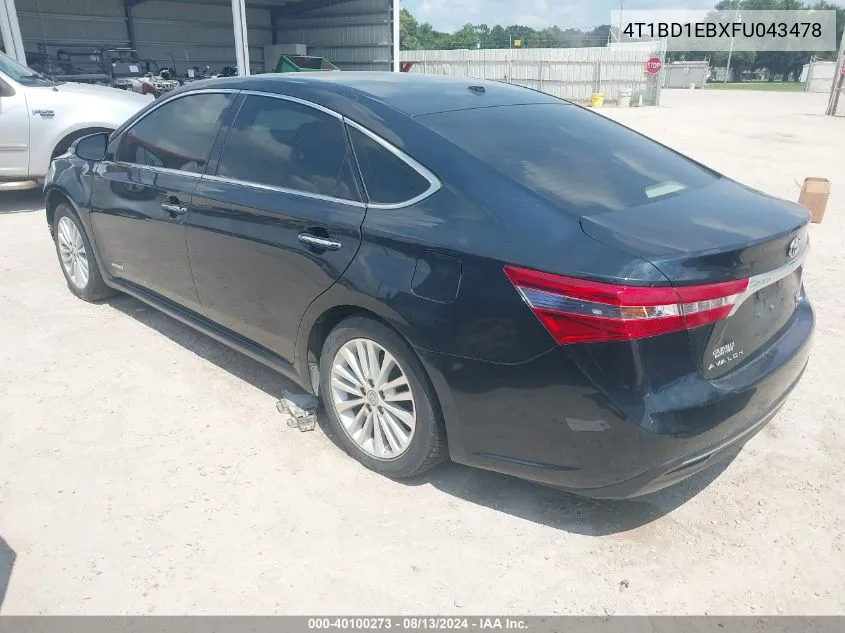 2015 Toyota Avalon Hybrid Xle Touring VIN: 4T1BD1EBXFU043478 Lot: 40100273