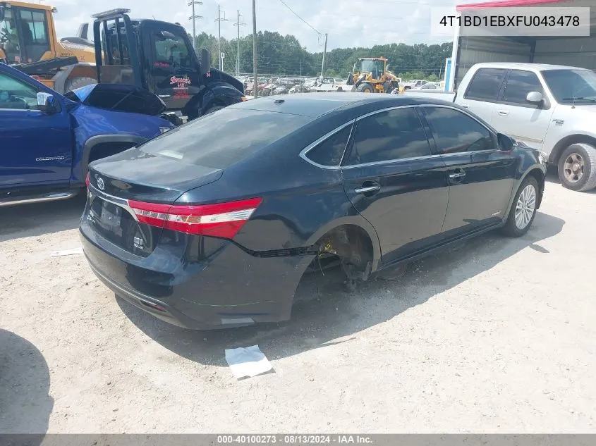 2015 Toyota Avalon Hybrid Xle Touring VIN: 4T1BD1EBXFU043478 Lot: 40100273