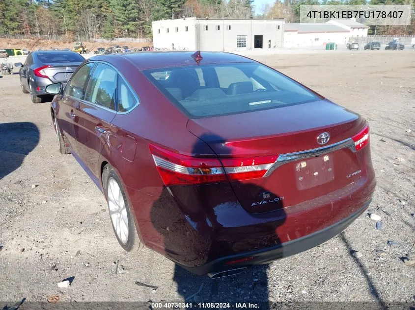 2015 Toyota Avalon Limited VIN: 4T1BK1EB7FU178407 Lot: 40730341