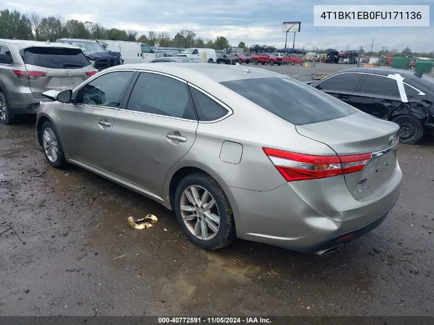 2015 Toyota Avalon Xle VIN: 4T1BK1EB0FU171136 Lot: 40772591