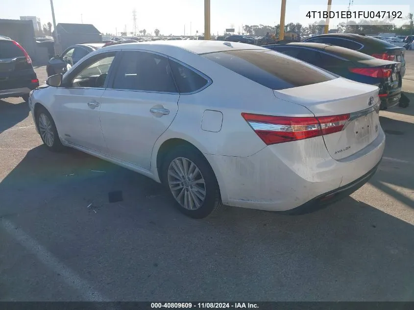 2015 Toyota Avalon Hybrid Xle Touring VIN: 4T1BD1EB1FU047192 Lot: 40809609