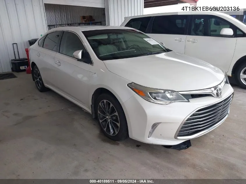 2016 Toyota Avalon Xle Plus VIN: 4T1BK1EB6GU203136 Lot: 40189511