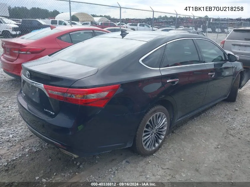 2016 Toyota Avalon Xle Plus/Premium/Tour/Ltd VIN: 4T1BK1EB7GU218258 Lot: 40338812