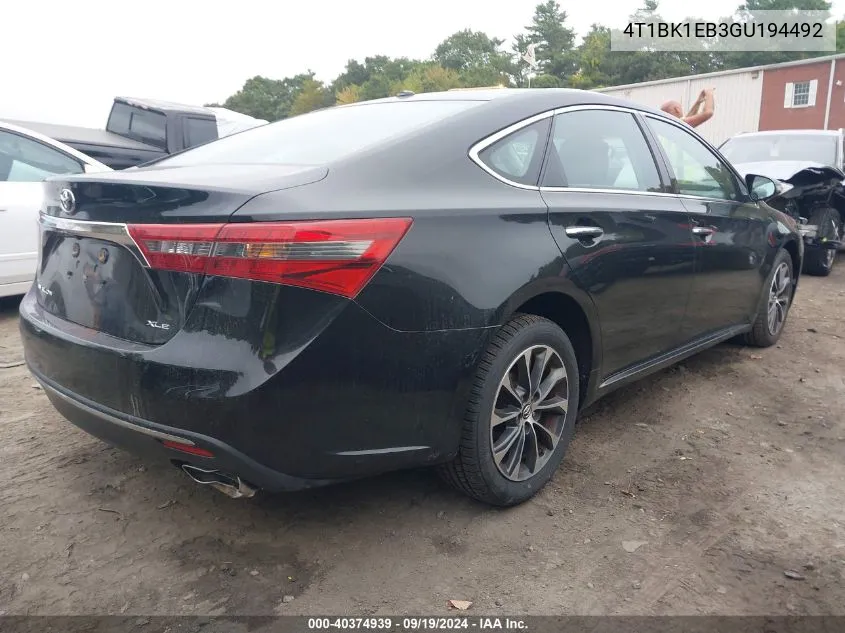 2016 Toyota Avalon Xle Plus VIN: 4T1BK1EB3GU194492 Lot: 40374939