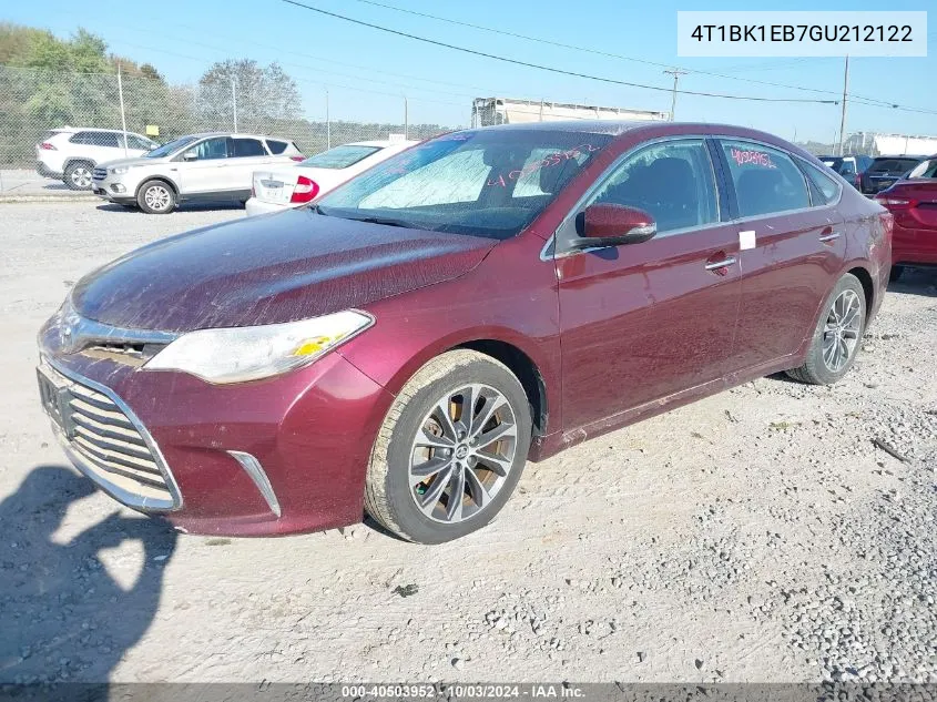 4T1BK1EB7GU212122 2016 Toyota Avalon Xle Plus