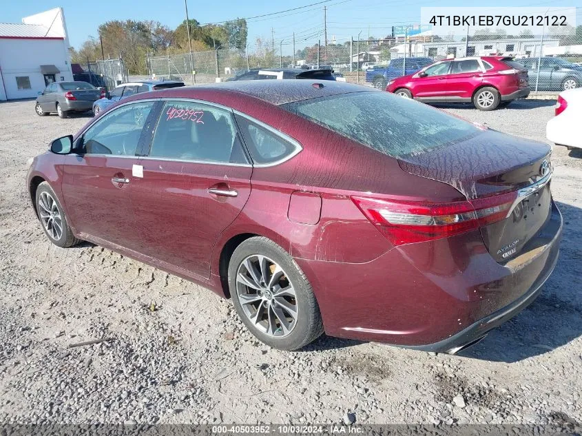 4T1BK1EB7GU212122 2016 Toyota Avalon Xle Plus