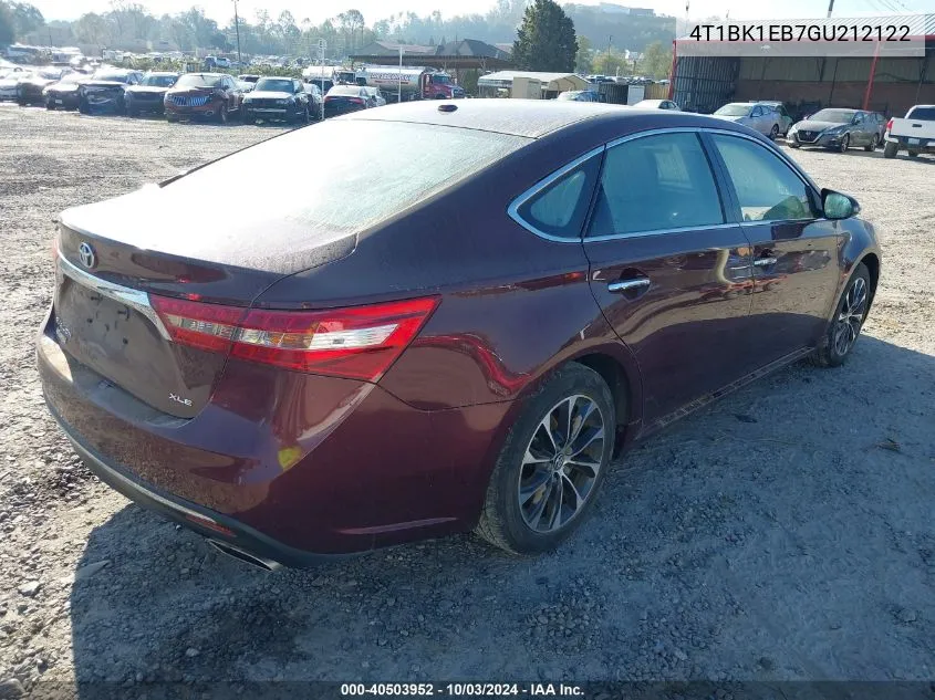 2016 Toyota Avalon Xle Plus VIN: 4T1BK1EB7GU212122 Lot: 40503952