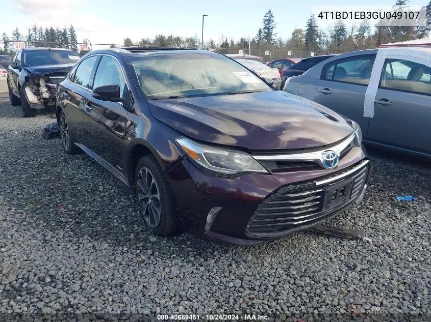 2016 Toyota Avalon Hybrid Xle Premium VIN: 4T1BD1EB3GU049107 Lot: 40689451