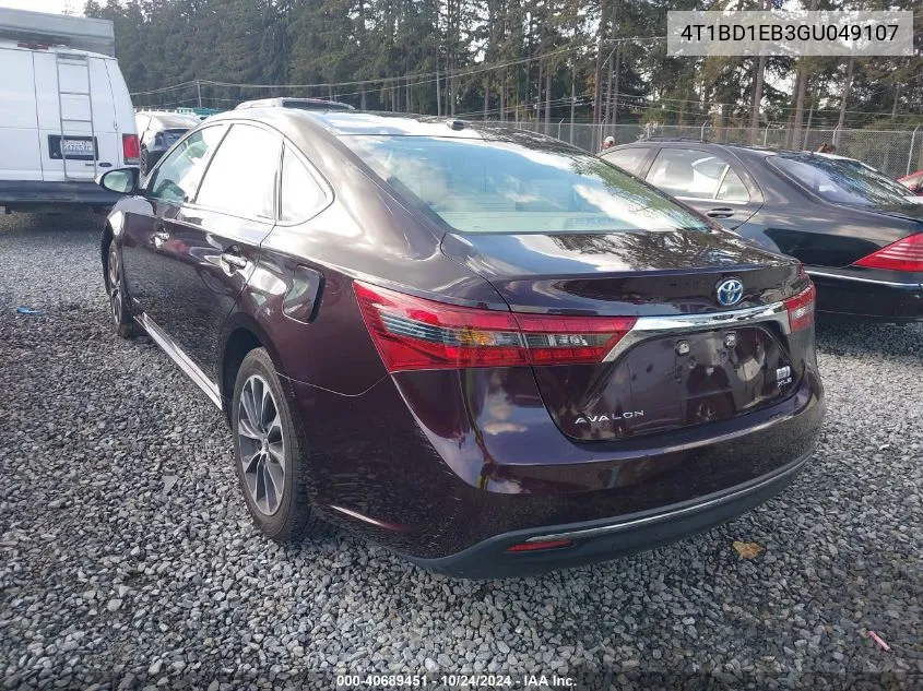 2016 Toyota Avalon Hybrid Xle Premium VIN: 4T1BD1EB3GU049107 Lot: 40689451