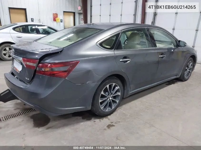 2016 Toyota Avalon Xle Premium VIN: 4T1BK1EB6GU214265 Lot: 40749454