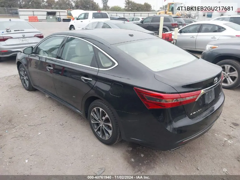 2016 Toyota Avalon Xle VIN: 4T1BK1EB2GU217681 Lot: 40761940