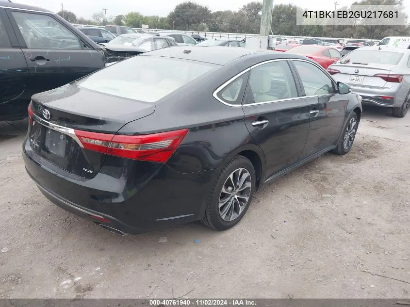 2016 Toyota Avalon Xle VIN: 4T1BK1EB2GU217681 Lot: 40761940