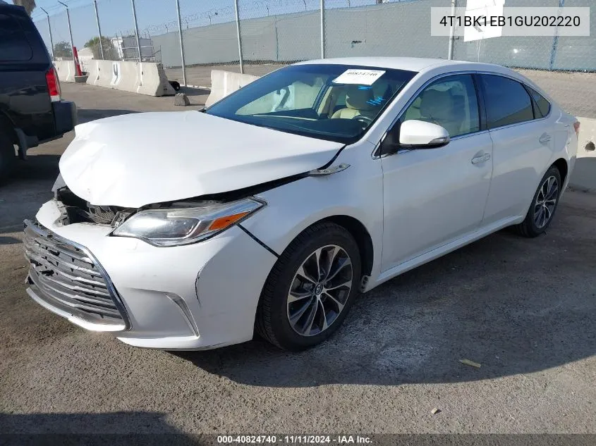 2016 Toyota Avalon Xle VIN: 4T1BK1EB1GU202220 Lot: 40824740