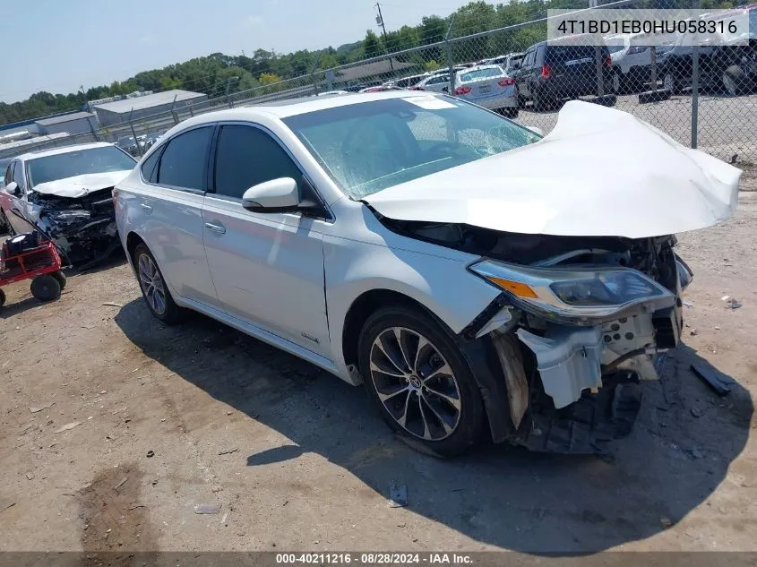 2017 Toyota Avalon Hybrid Xle VIN: 4T1BD1EB0HU058316 Lot: 40211216