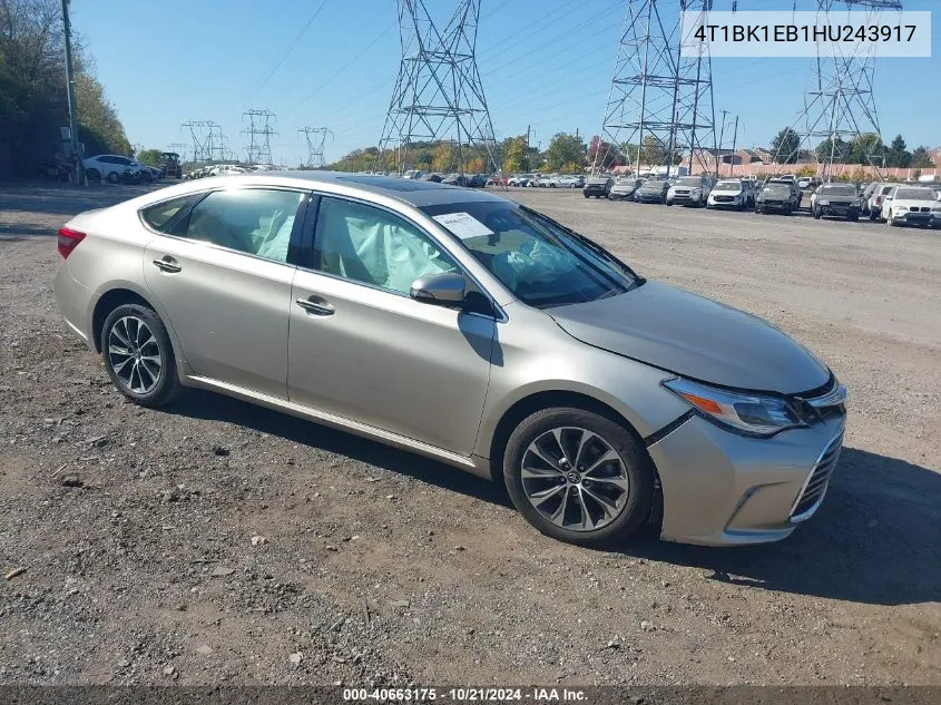 2017 Toyota Avalon Xle Premium VIN: 4T1BK1EB1HU243917 Lot: 40663175