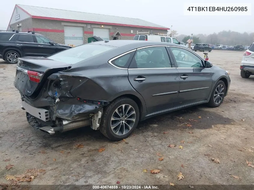 2017 Toyota Avalon Xle Plus VIN: 4T1BK1EB4HU260985 Lot: 40674859