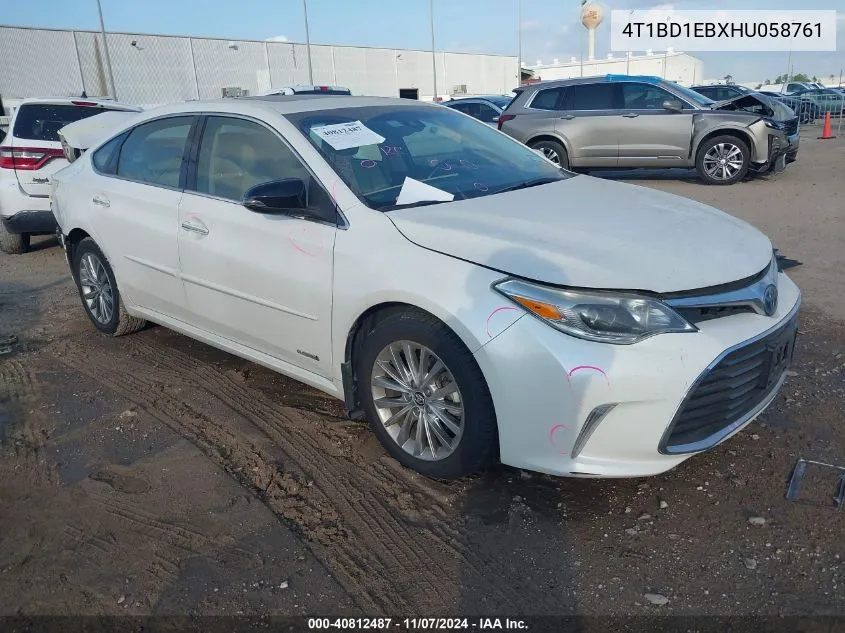 2017 Toyota Avalon Hybrid Limited VIN: 4T1BD1EBXHU058761 Lot: 40812487