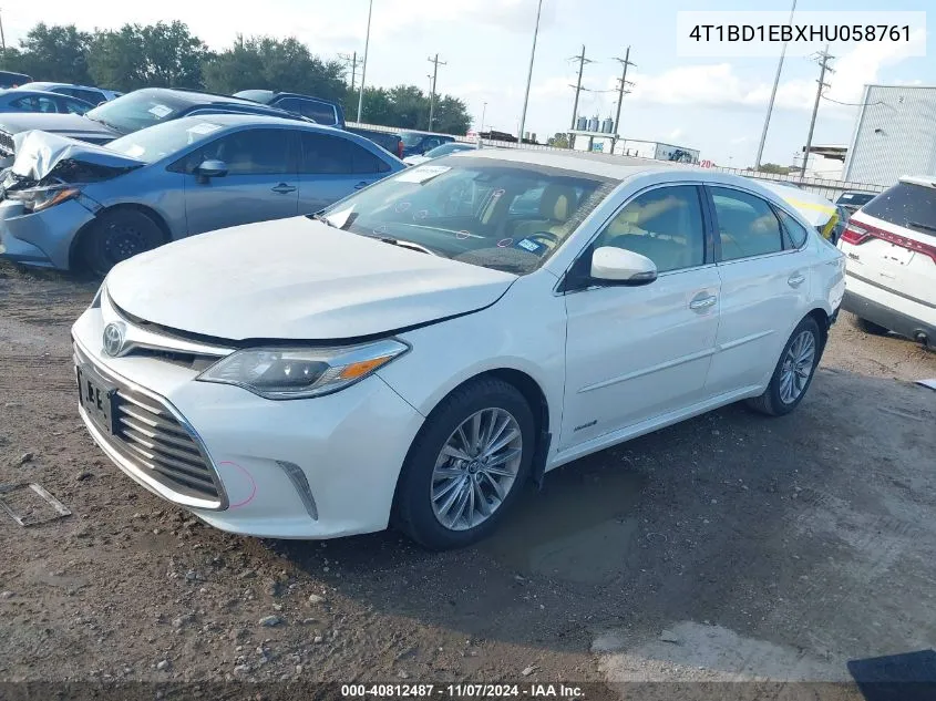 2017 Toyota Avalon Hybrid Limited VIN: 4T1BD1EBXHU058761 Lot: 40812487