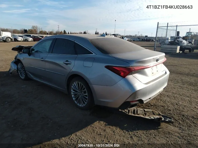 2019 Toyota Avalon Xle/Xse/Limited/Touring VIN: 4T1BZ1FB4KU028663 Lot: 30047930