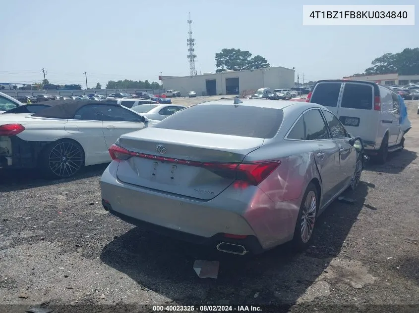 2019 Toyota Avalon Limited VIN: 4T1BZ1FB8KU034840 Lot: 40023325