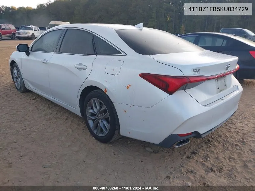 2019 Toyota Avalon Xle VIN: 4T1BZ1FB5KU034729 Lot: 40759268