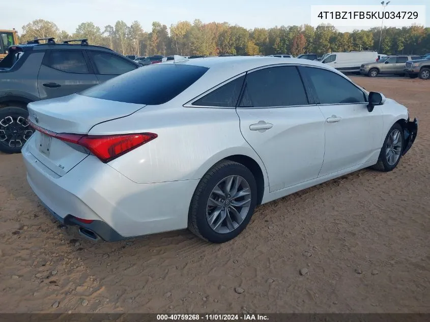 2019 Toyota Avalon Xle VIN: 4T1BZ1FB5KU034729 Lot: 40759268