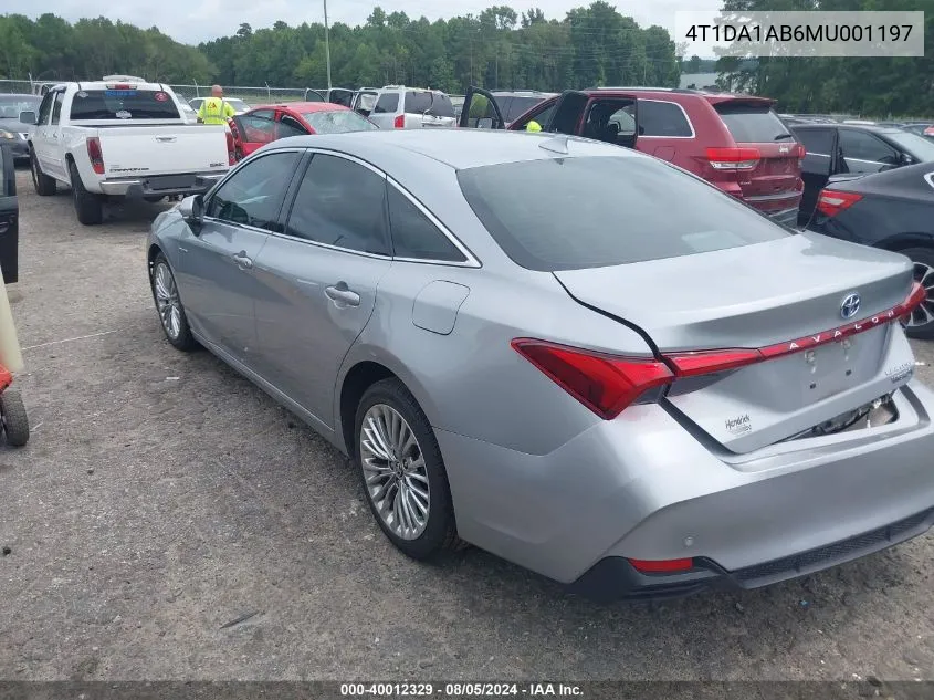 2021 Toyota Avalon Limited Hybrid VIN: 4T1DA1AB6MU001197 Lot: 40012329