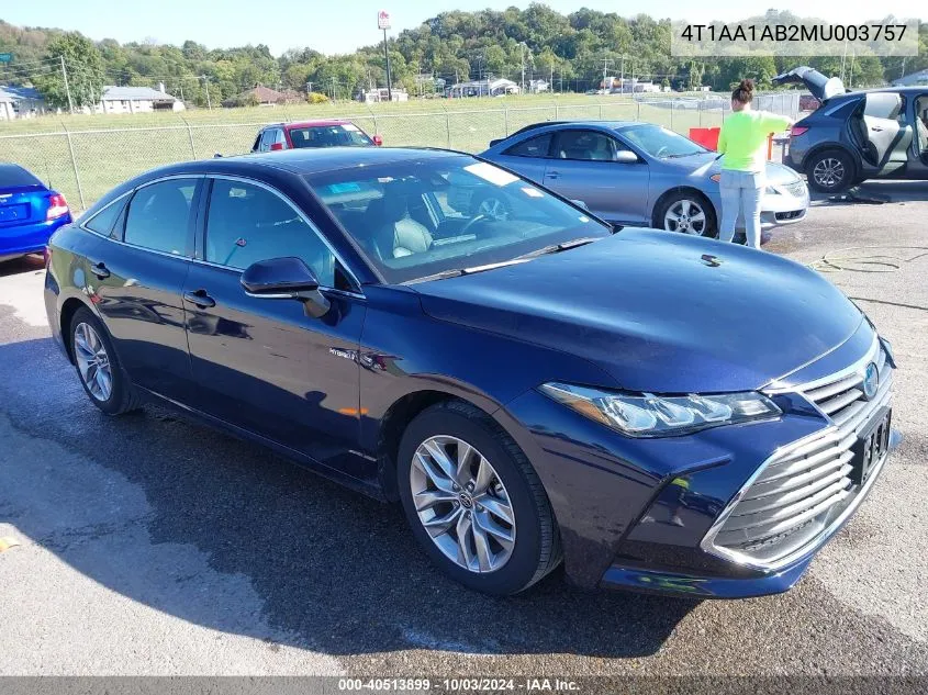 2021 Toyota Avalon Xle Hybrid VIN: 4T1AA1AB2MU003757 Lot: 40513899