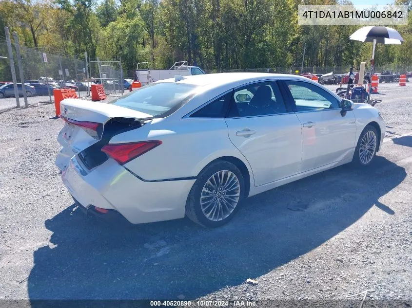 2021 Toyota Avalon Limited Hybrid VIN: 4T1DA1AB1MU006842 Lot: 40520890