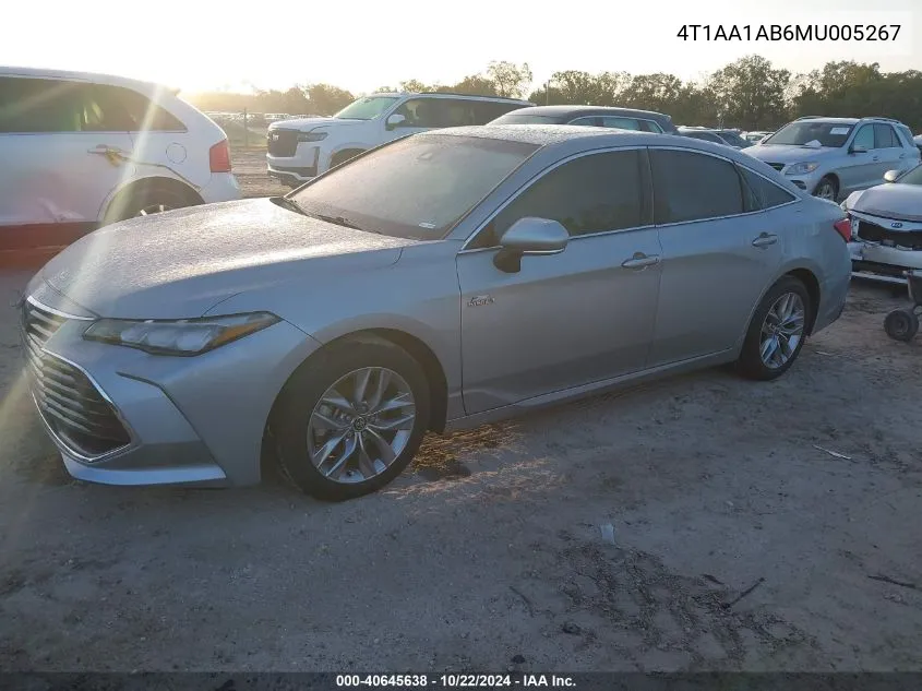 2021 Toyota Avalon Xle Hybrid VIN: 4T1AA1AB6MU005267 Lot: 40645638