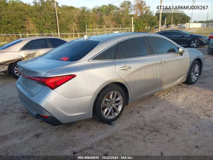 2021 Toyota Avalon Xle Hybrid VIN: 4T1AA1AB6MU005267 Lot: 40645638