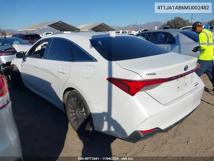 2021 Toyota Avalon Xle Hybrid VIN: 4T1JA1AB6MU002482 Lot: 40773441