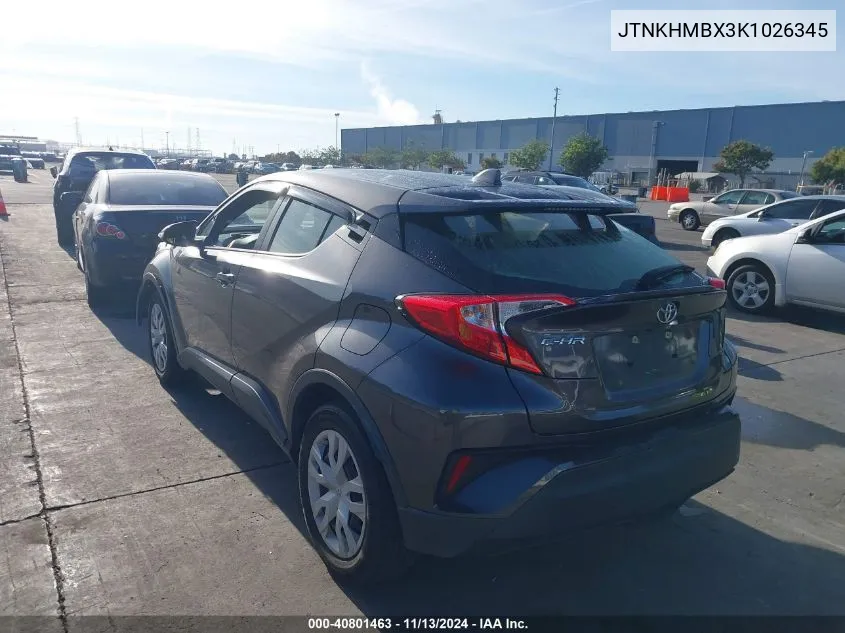 2019 Toyota C-Hr Le VIN: JTNKHMBX3K1026345 Lot: 40801463