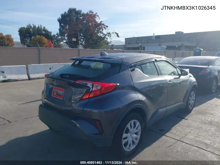 2019 Toyota C-Hr Le VIN: JTNKHMBX3K1026345 Lot: 40801463