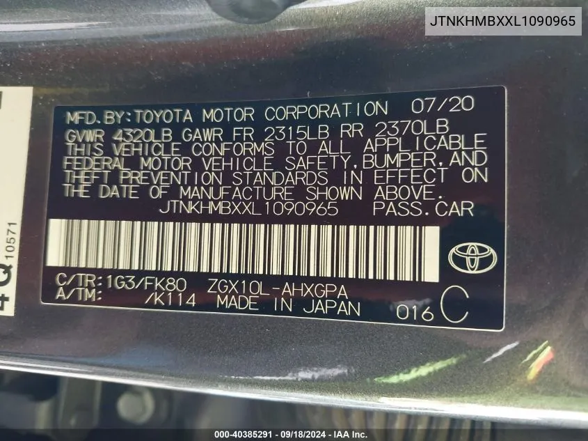 JTNKHMBXXL1090965 2020 Toyota C-Hr Xle