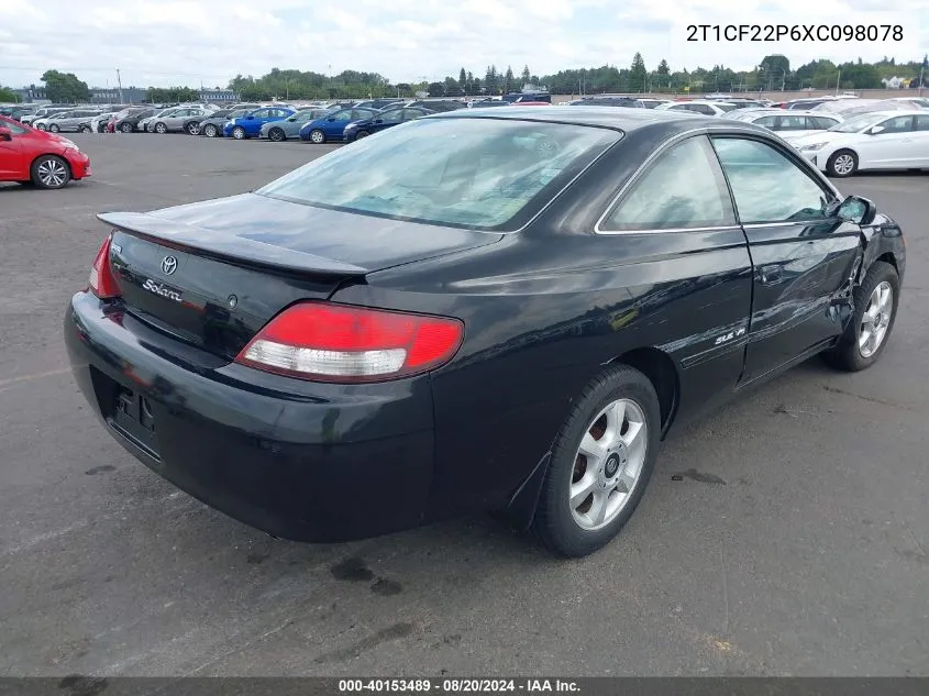 1999 Toyota Camry Solara Sle VIN: 2T1CF22P6XC098078 Lot: 40153489