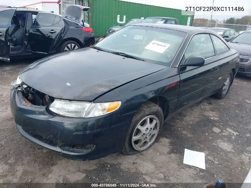 1999 Toyota Camry Solara Sle VIN: 2T1CF22P0XC111486 Lot: 40786049