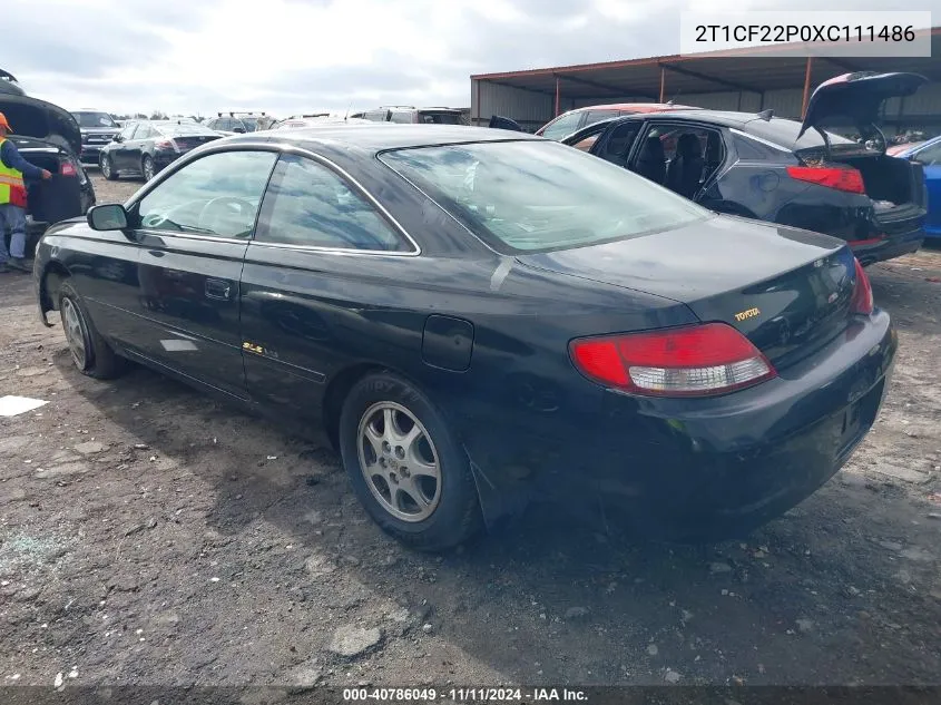 1999 Toyota Camry Solara Sle VIN: 2T1CF22P0XC111486 Lot: 40786049