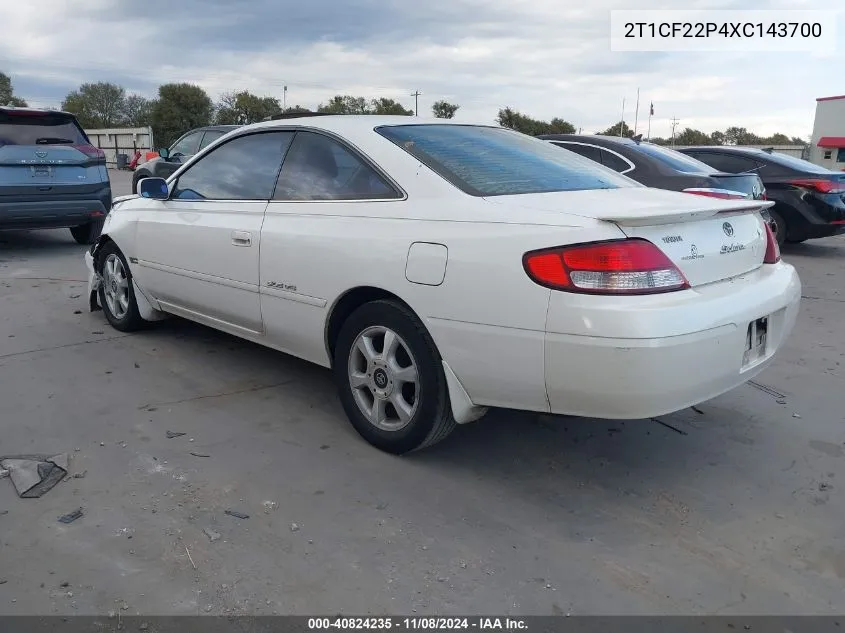 1999 Toyota Camry Solara Sle VIN: 2T1CF22P4XC143700 Lot: 40824235