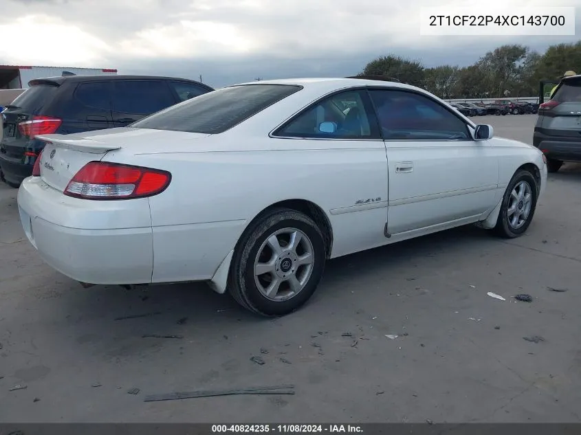 1999 Toyota Camry Solara Sle VIN: 2T1CF22P4XC143700 Lot: 40824235