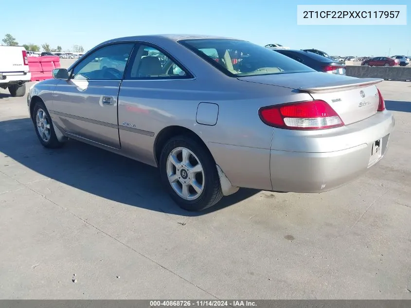 1999 Toyota Camry Solara Se V6 VIN: 2T1CF22PXXC117957 Lot: 40868726