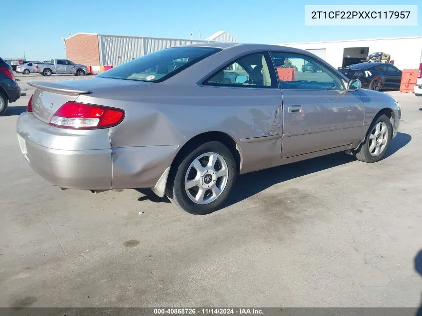 1999 Toyota Camry Solara Se V6 VIN: 2T1CF22PXXC117957 Lot: 40868726