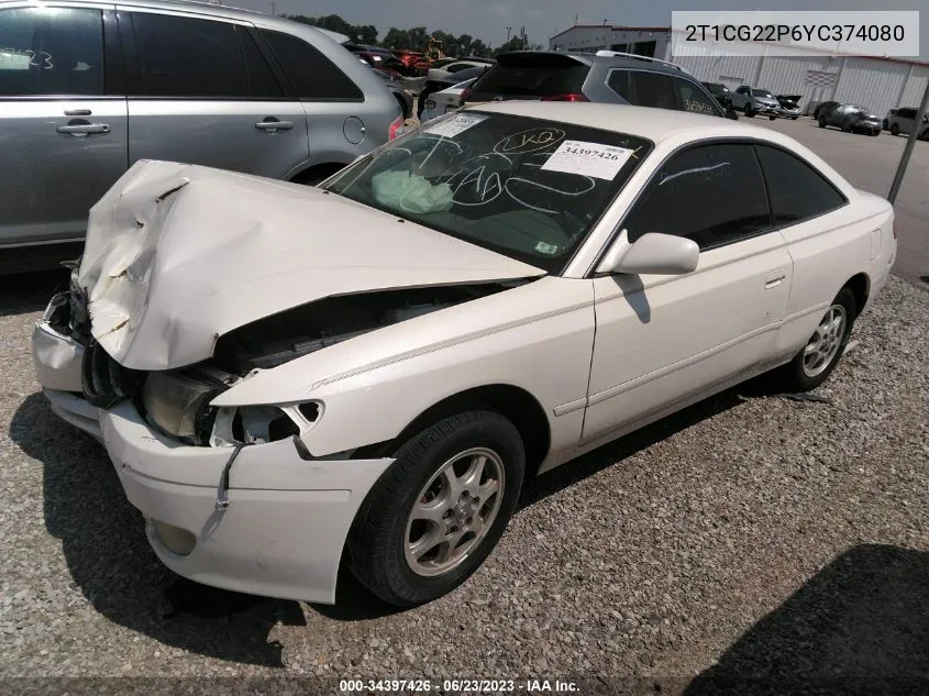 2000 Toyota Camry Solara Se VIN: 2T1CG22P6YC374080 Lot: 34397426