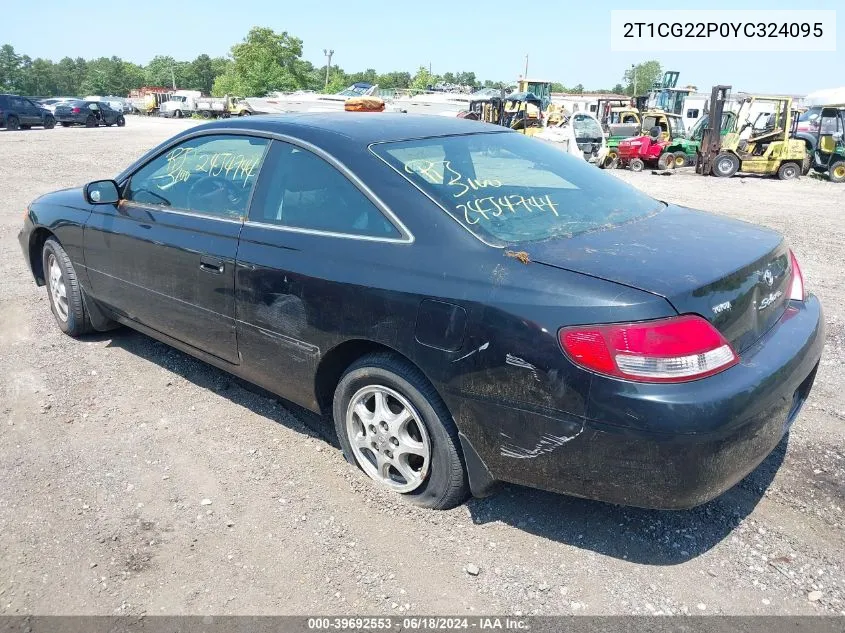 2000 Toyota Camry Solara Se VIN: 2T1CG22P0YC324095 Lot: 39692553