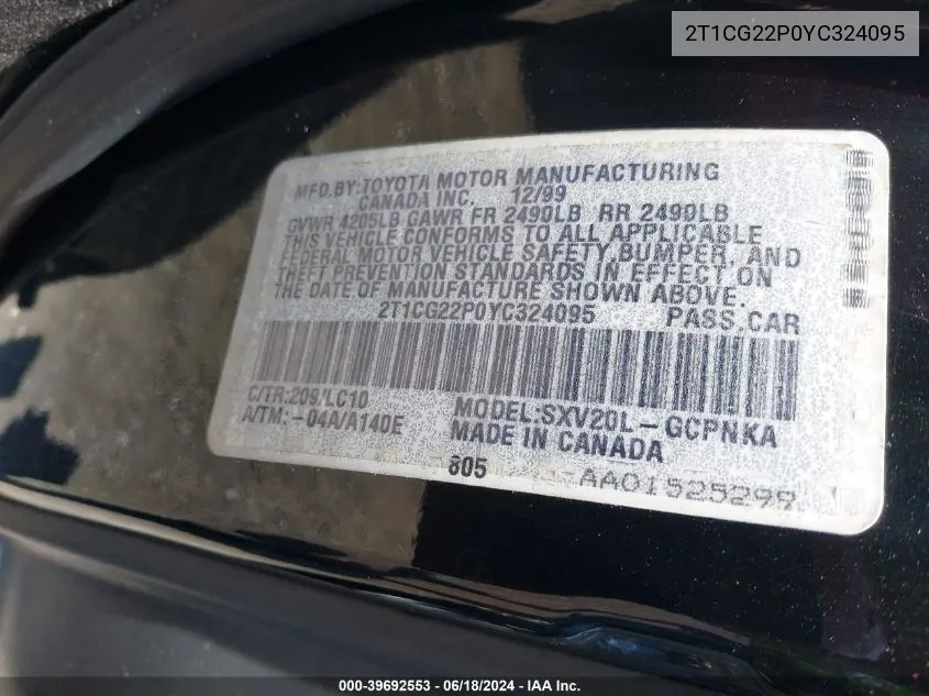 2T1CG22P0YC324095 2000 Toyota Camry Solara Se