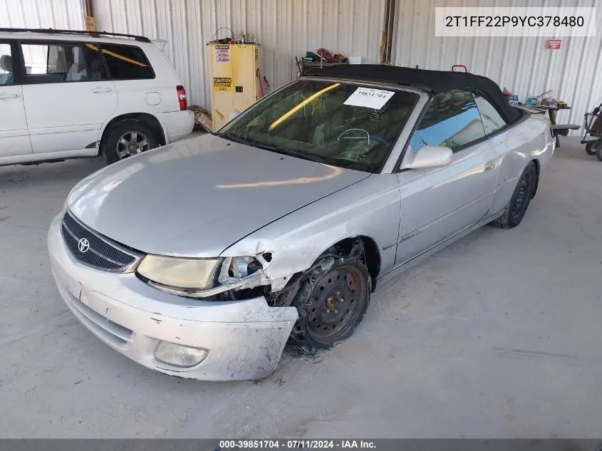 2000 Toyota Camry Solara Sle V6 VIN: 2T1FF22P9YC378480 Lot: 39851704